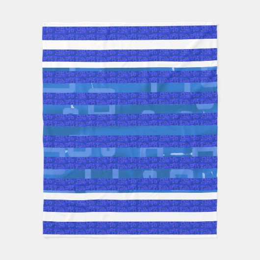 Couverture Polaire Bandes géométriques blanches bleues cool (Devant)