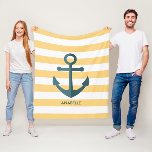 Couverture Polaire Bandes jaunes et Ancre bleue (En situation)