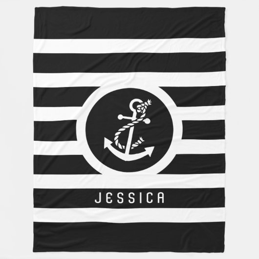 Couverture Polaire Bandes Noires Et Blanches Et Ancre Nautique (Devant)