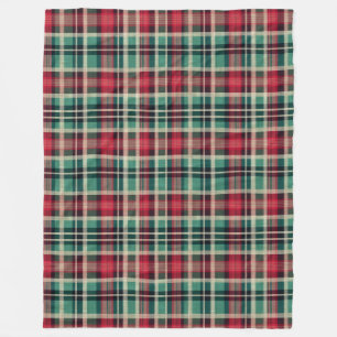 Couverture Polaire Bandes Plaid Vert Crème Rouge