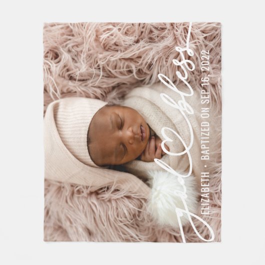Couverture Polaire Baptême Simple Élégant Moderne Coeur Bébé Photo (Devant)