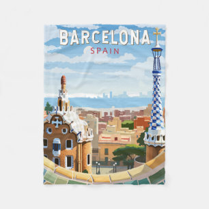 Couverture Polaire Barcelone Espagne Travel Art Vintage