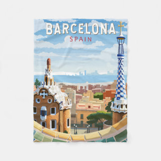 Couverture Polaire Barcelone Espagne Travel Art Vintage