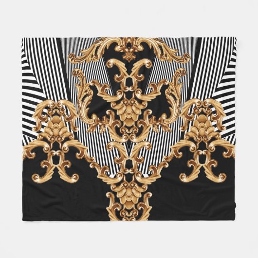 Couverture Polaire Baroque doré, décoration complexe. (Devant (Horizontal))