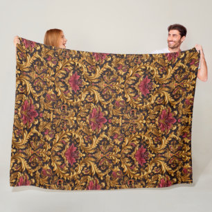 Couverture Polaire Baroque Floral Royal avec Ornement Doré