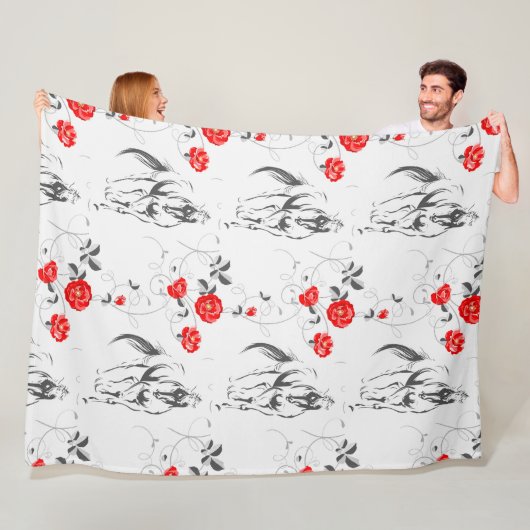 Couverture Polaire Baroque Horse Fleece Blanche (En situation)