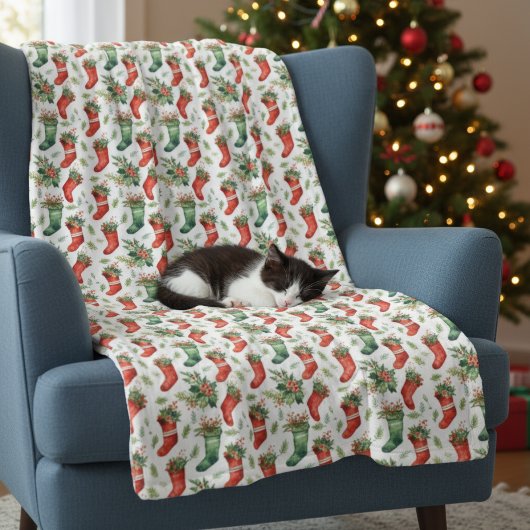 Couverture Polaire Bas de Noël verts et rouges
