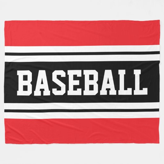 Couverture Polaire BASEBALL rouge vif noir blanc rayures de course (Devant (Horizontal))