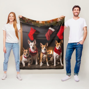 Couverture Polaire Basenji au coin du feu Noël