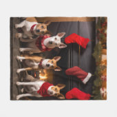 Couverture Polaire Basenji au coin du feu Noël (Devant (Horizontal))