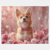Couverture Polaire Basenji avec des roses - Saint-Valentin (Devant (Horizontal))