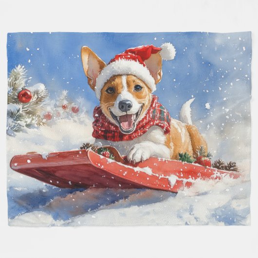 Couverture Polaire Basenji Chien en rebord Laisser neiger Noël (Devant (Horizontal))