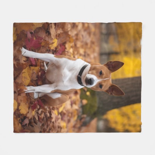 Couverture Polaire Basenji en automne Feuilles automne Inspiration (Devant (Horizontal))