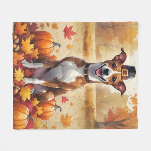 Couverture Polaire Basenji L'Automne Laisse L'Art Thanksgiving (Devant (Horizontal))