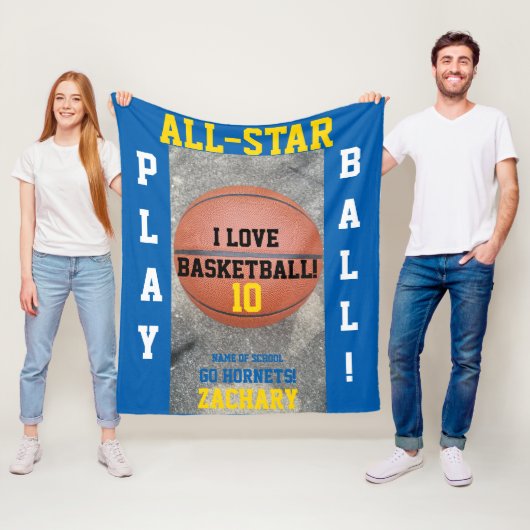 Couverture Polaire Basket-ball Moyen Blue Team Nom du joueur (En situation)