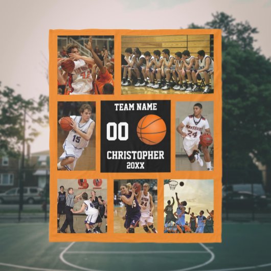 Couverture Polaire Basket-ball photo collage Orange