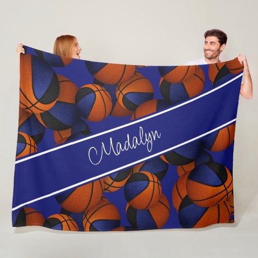 Couverture Polaire basket-ball pttrn bleu noir équipe couleurs son no (En situation)