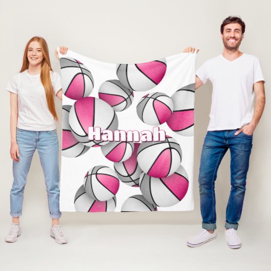 Couverture Polaire basket gris rose filles salle de sport décor (En situation)