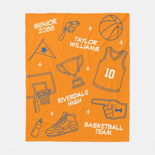 Couverture Polaire Basketball Doodle Drawing Custom Name Senior Night (Devant)