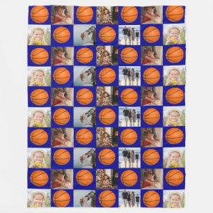 Couverture Polaire Basketball Famille Collage Photo Motif Marine Blue