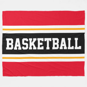 Couverture Polaire BASKETBALL rouge vif noir jaune rayures de course