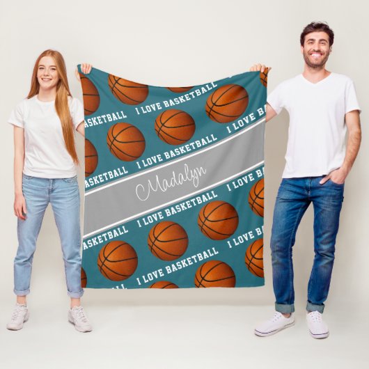 Couverture Polaire basketballs et j'aime le motif texte de basket-bal (En situation)