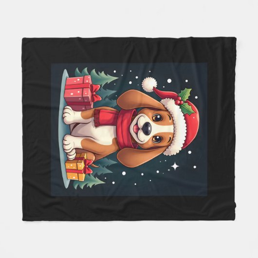 Couverture Polaire Basset Hound Dog Christmas Outfits Santa Hat Dog X (Devant (Horizontal))