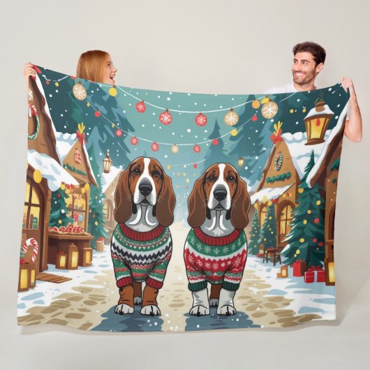 Couverture Polaire Basset Hound Dogs Christmas Snow Holiday (En situation)