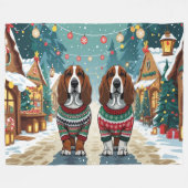 Couverture Polaire Basset Hound Dogs Christmas Snow Holiday (Devant (Horizontal))