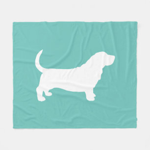 Couverture Polaire Basset Hound Silhouette Turquoise et blanche