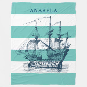 Couverture Polaire Bateau à voile marine vintage bleu marine