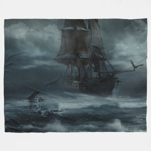 Couverture Polaire BATEAU de PIRATE dans une TEMPÊTE (Devant (Horizontal))