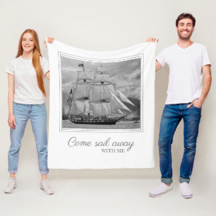 Couverture Polaire Bateau de voile noir et blanc Schooner Naviguer au