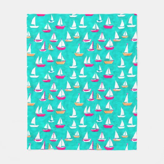 Couverture Polaire Bateaux à voile Motif Rose & Aqua (Devant)