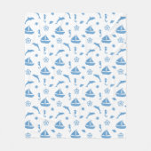 Couverture Polaire Bateaux et dauphins Motif nautique Bleu blanc (Devant)