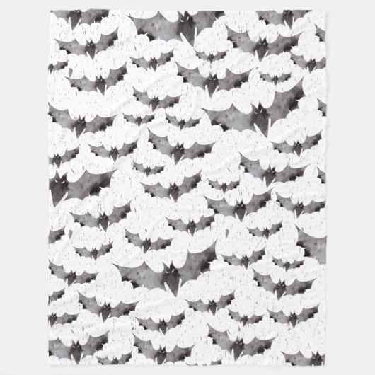 Couverture Polaire Bats d'aquarelle noir et blanc mignons Halloween (Devant)
