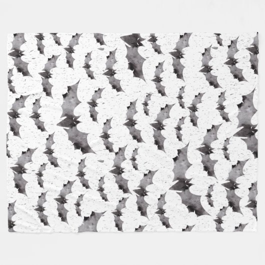 Couverture Polaire Bats d'aquarelle noir et blanc mignons Halloween (Devant (Horizontal))