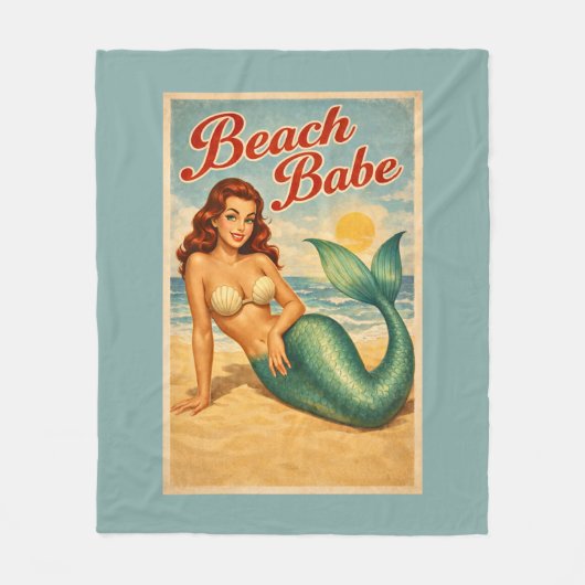 Couverture Polaire Beach Babe Pin-Up Mermaid -Retro Coastal Life Teal (Devant)
