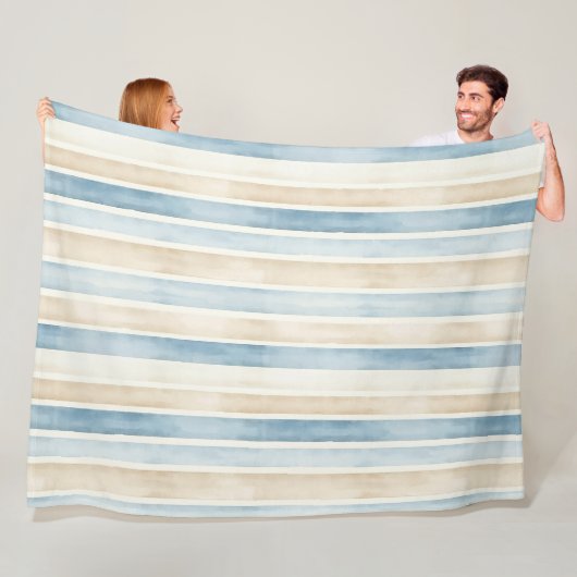 Couverture Polaire Beach Blue Cream Stripes (En situation)