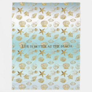 Couverture Polaire Beach Gold Sea Shells Aqua Blue Ombre