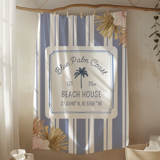 Couverture Polaire Beach House Blue Stripes Côte Boho Ferme