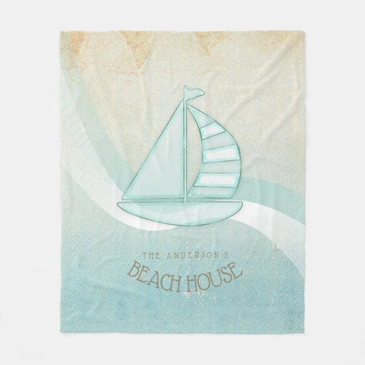 Couverture Polaire Beach House Nautical Voilier Aqua Blue ID623 (Devant)