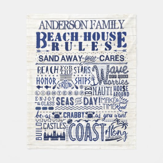 Couverture Polaire Beach House Rules Coastal Blue Famille personnalis (Devant)