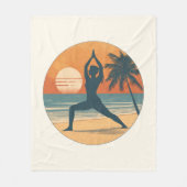 Couverture Polaire Beach Sunset Yoga Silhouette | Cream Coastal Life (Devant)