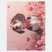 Couverture Polaire Beagle avec des roses - Saint-Valentin (Devant)