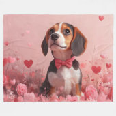 Couverture Polaire Beagle avec des roses - Saint-Valentin (Devant (Horizontal))