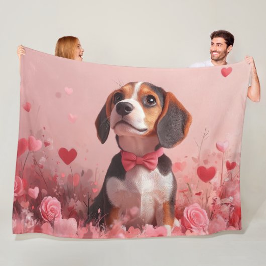 Couverture Polaire Beagle avec Rose - Saint Valentin (En situation)