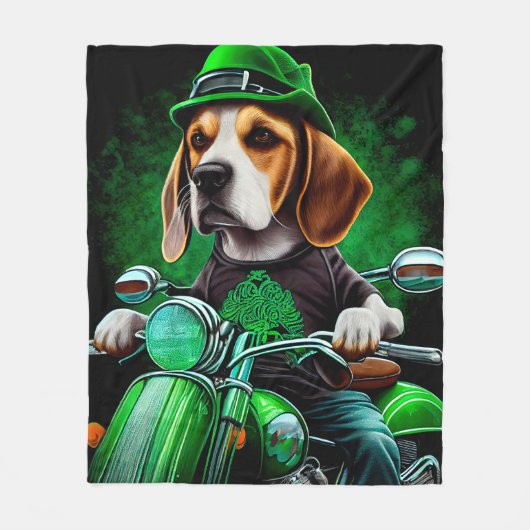 Couverture Polaire Beagle Chien conduisant vélo St. Patrick's Day (Devant)