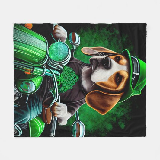Couverture Polaire Beagle Chien conduisant vélo St. Patrick's Day (Devant (Horizontal))