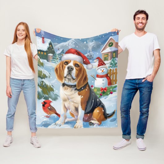 Couverture Polaire Beagle Chien Winter Wonderland Noël Joie (En situation)